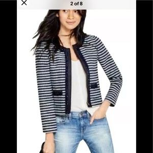 JCREW SUITING JACKET CROPPED SIZE 8 Grey and blue stripped front pockets